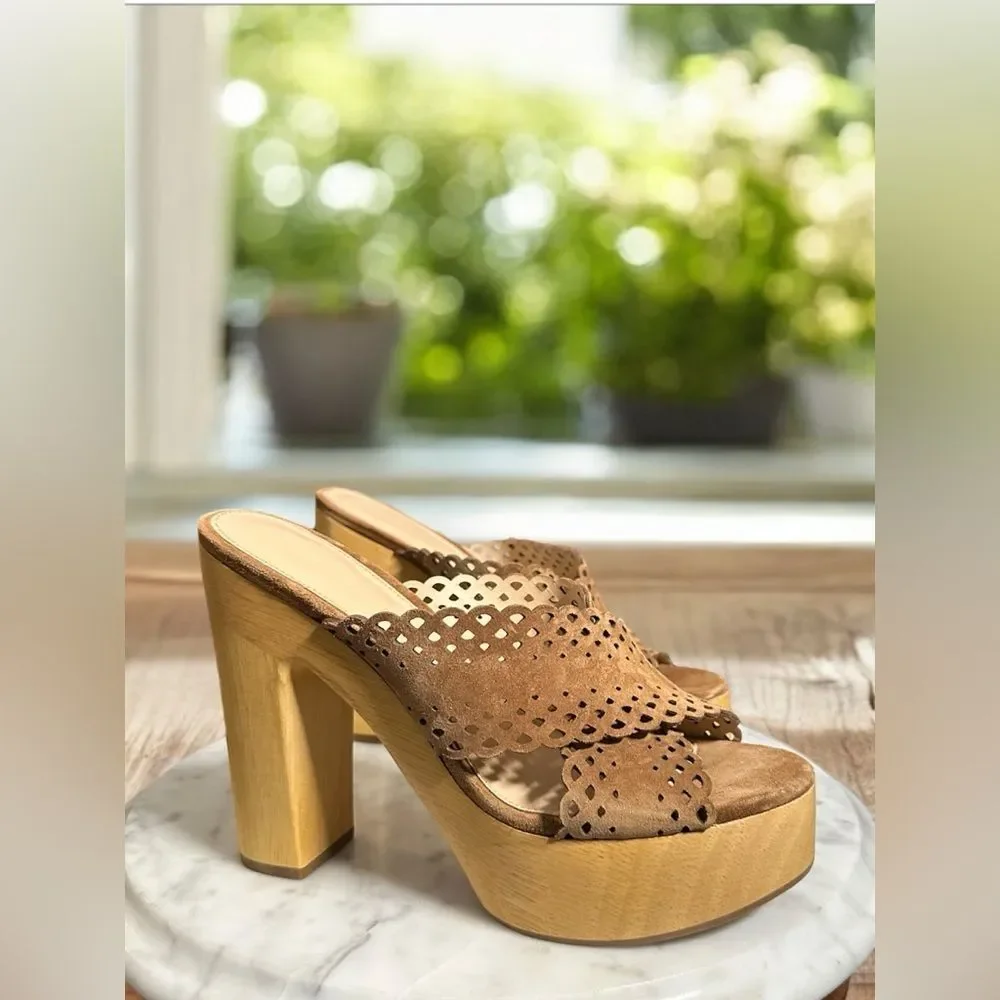 Veronica Beard Brown Suede Platform Mules